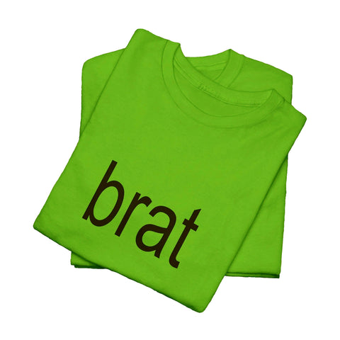 Customizable Charli XCX 'brat' shirt in brat green with the text 'brat' in stretched Arial font on the front. The shirt features a vibrant green color and allows for personalized design elements